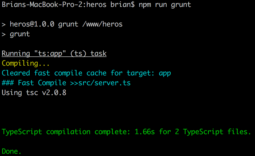 The grunt command should execute successfully