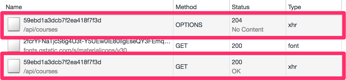 Single OPTIONS request for the same endpoint