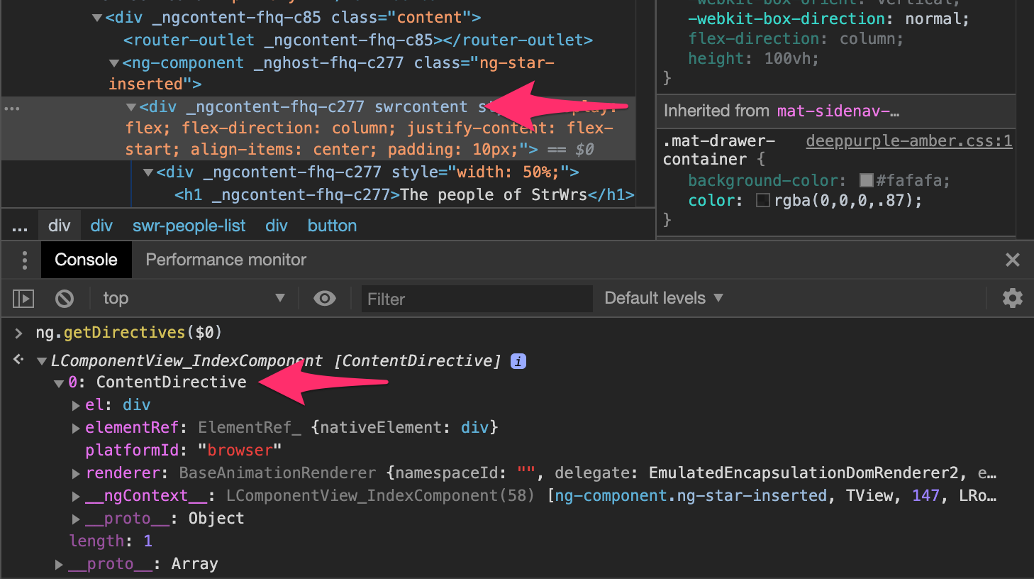 Console debugging with getDirectives() function